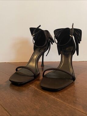 Zara Black Bow Ankle-Tie Stiletto Sandals